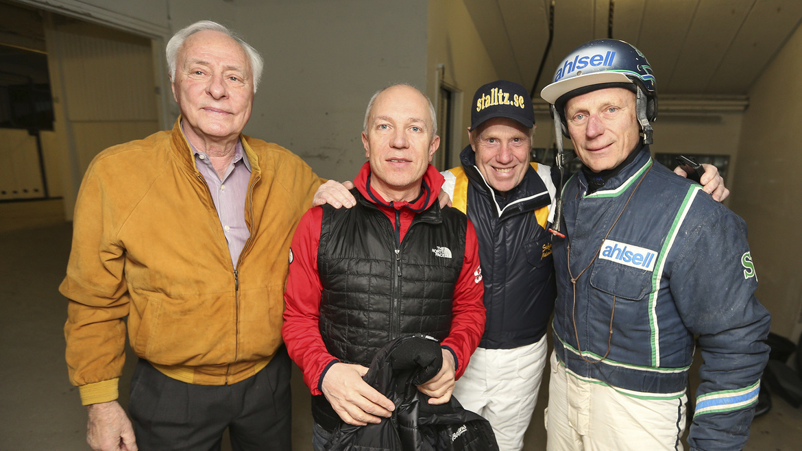 Fyra vinnare av Prix d’Amerique som var med under Guldnåls-middagen. Från vänster Berndt Lindstedt, Örjan Kihlström. Stefan Melander och Stig H Johansson (arkivbild).
